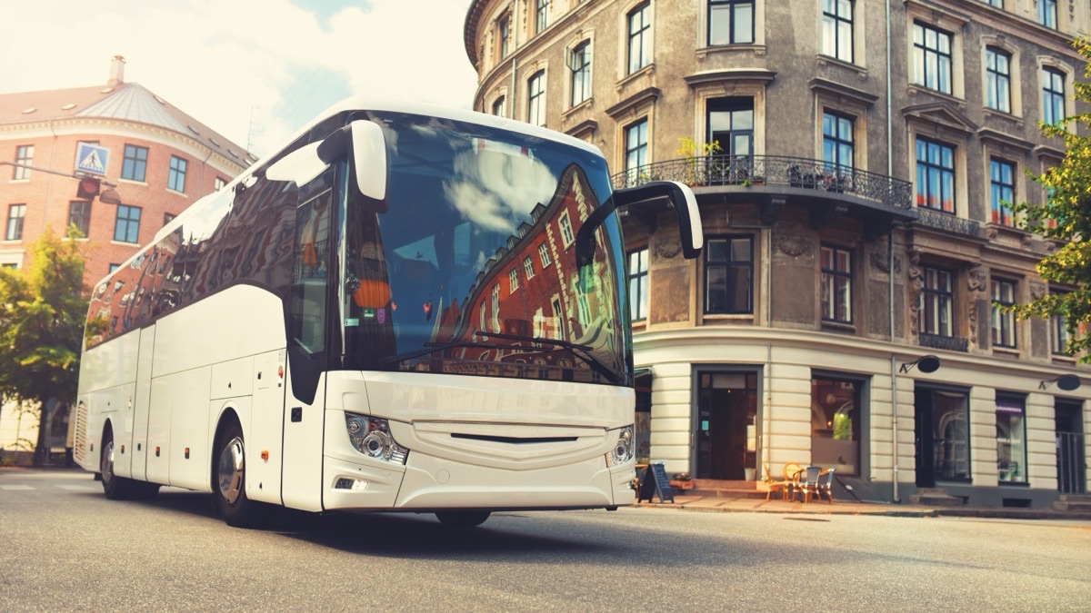 Modern white coach for group transportation